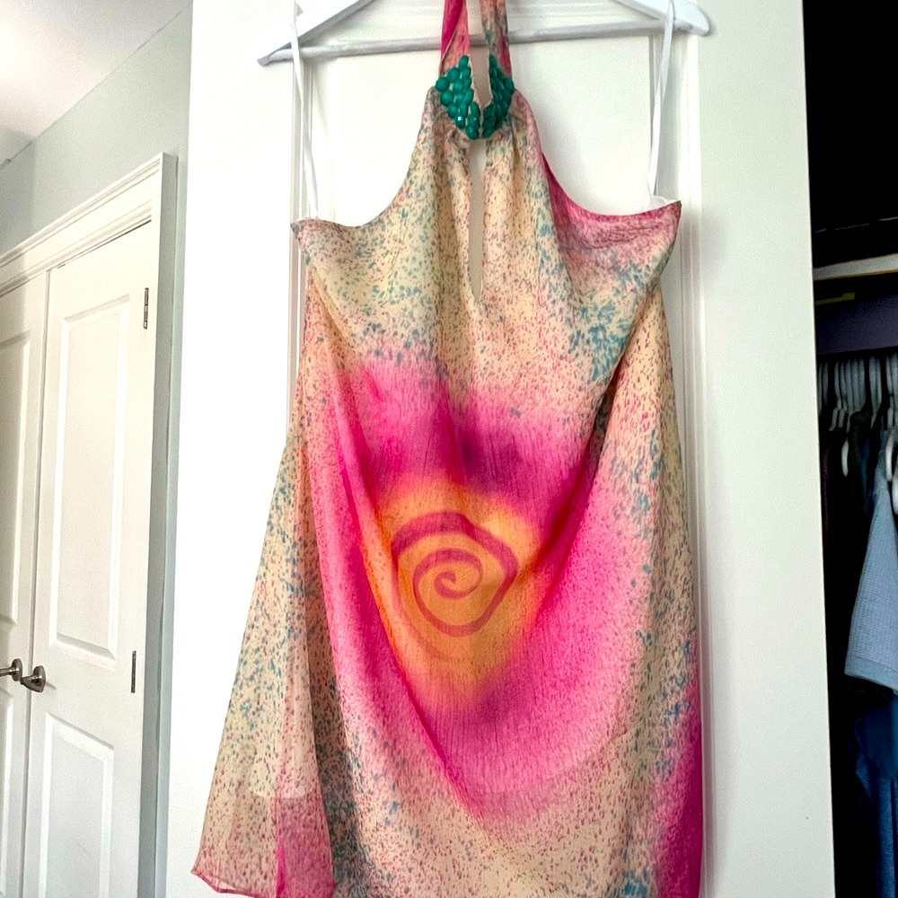 XOPA Bright Pink, Cream and Orange Backless Halter Top